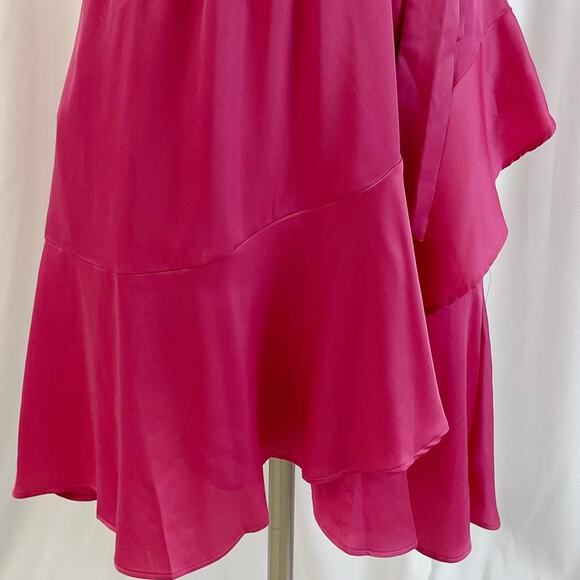 Tahari A.S.L. Womens S Dress Ruffle Bright Pink Satin Summer Flirty Barbiecore - Picture 5 of 8